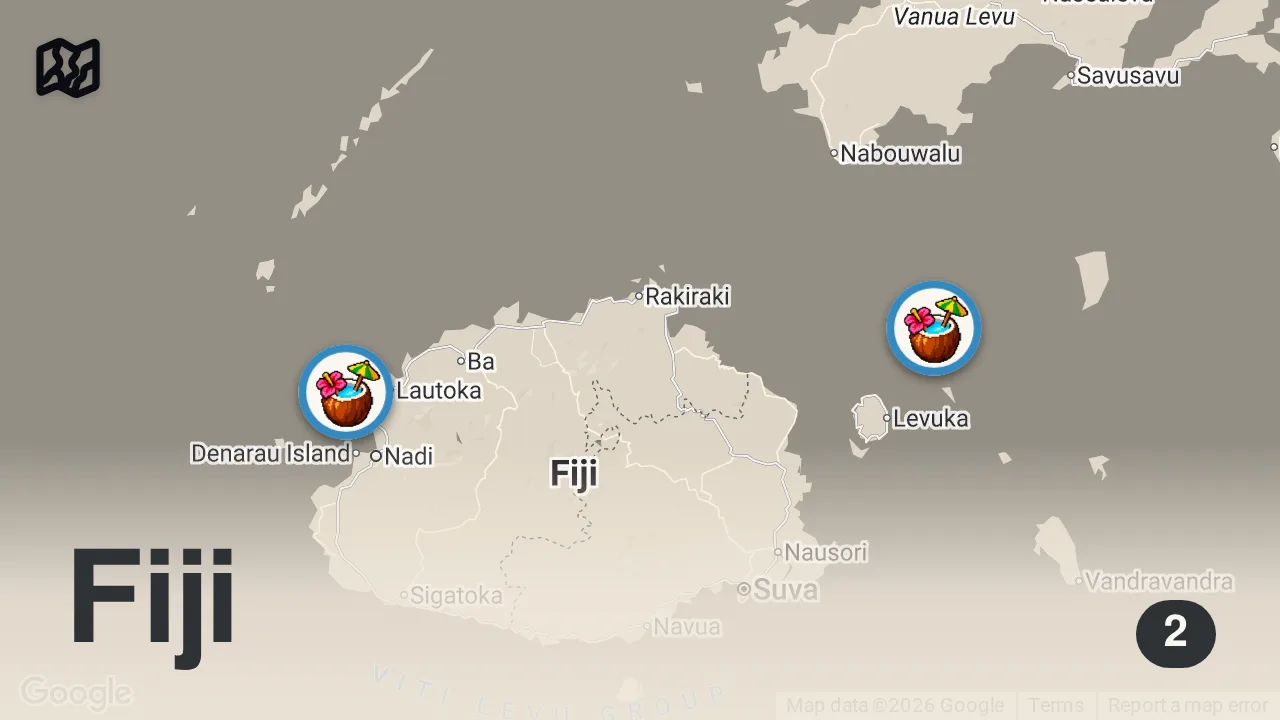 Map of 2 spots from Fijian Food on a 7 Night Cruise Ship!! 🛳 ALL YOU CAN EAT Buffet on a Boat in Fiji!