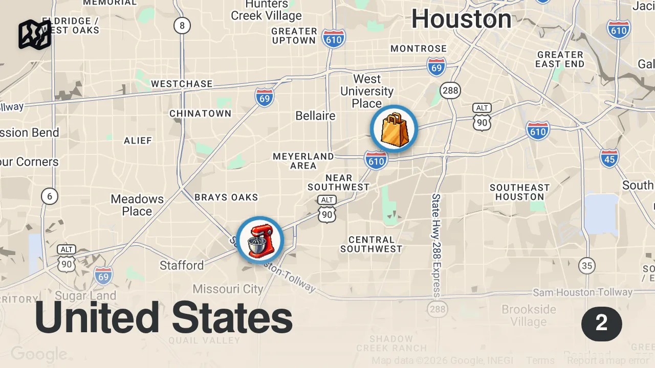 Map of 2 spots from I asked Hood Asian Grandma to Cook Soul Food! SHE YELLED AT ME