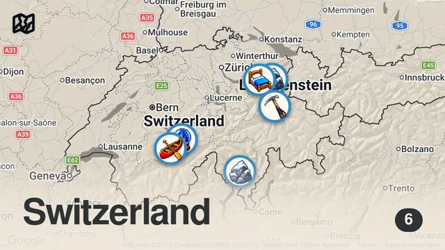 Map of Schweiz Urlaub TOP 5 mit Sehenswürdigkeiten & Geheimtipps