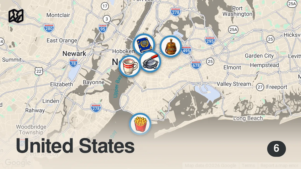 Map of 6 spots from I Ate Only NYC Street Food for 50 Hours