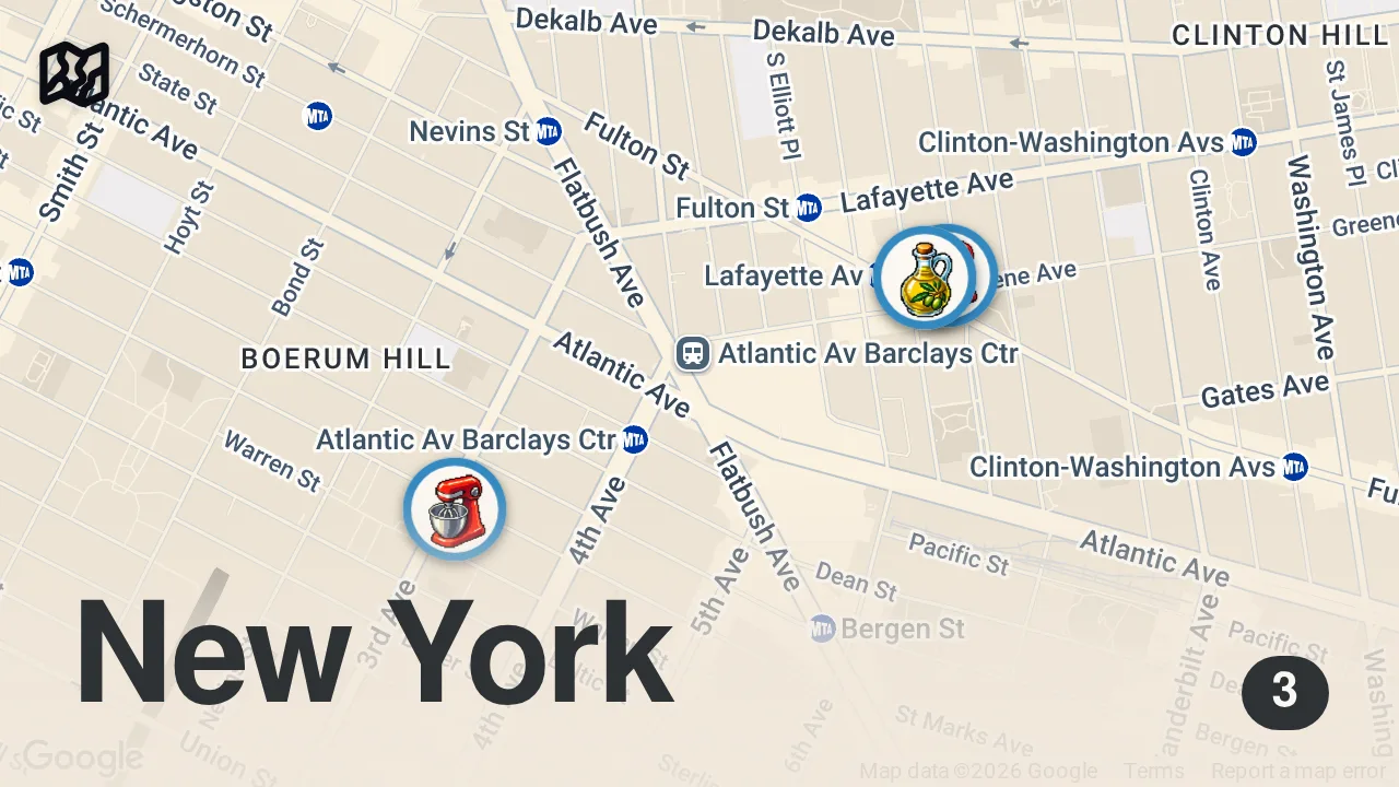 Map of 3 spots from Brooklyn's Hottest Reservation Is at Theodora — Mise En Place