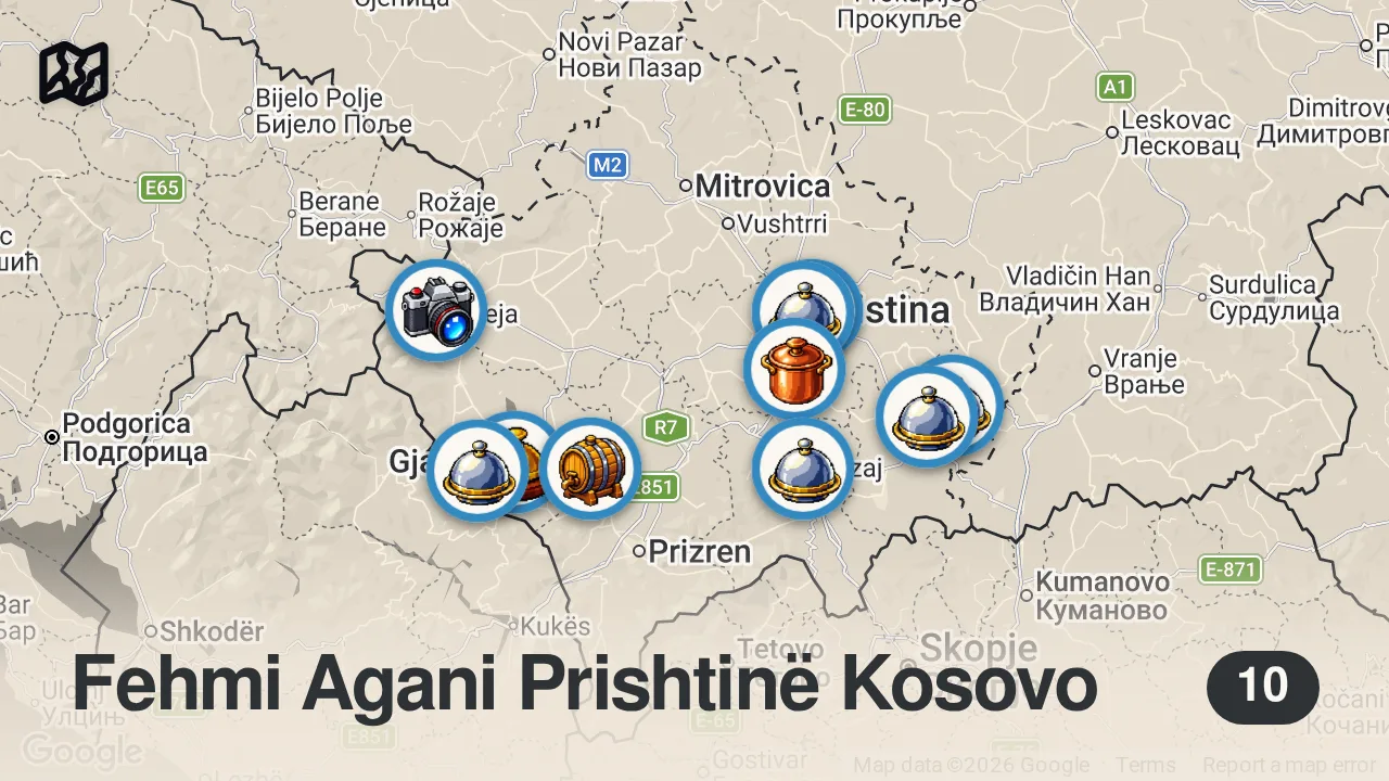 Map of 10 spots from I Went to Kosovo for the Food!! 🇽🇰