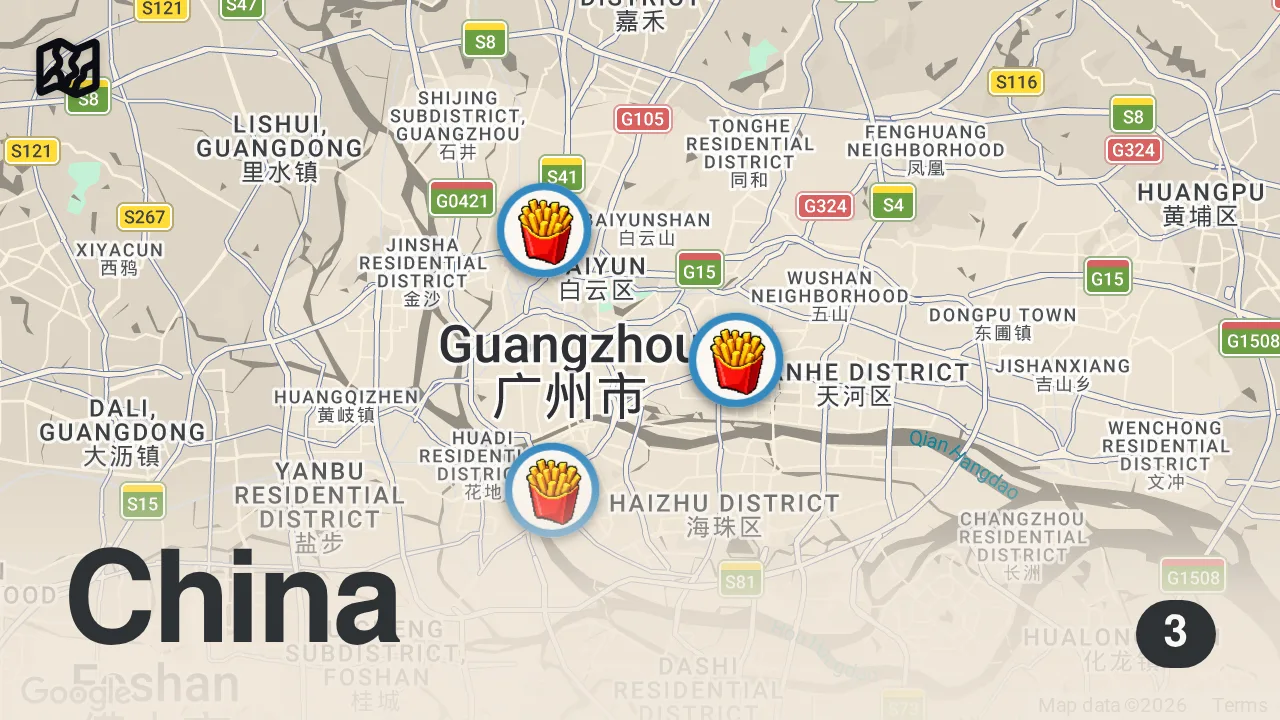Map of 3 spots from Fast Food in China is Destroying America