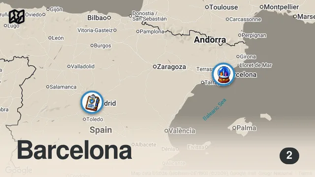 Map of 🚌 Dieser Bus hat BETTEN! Über Nacht von Zürich nach Barcelona | ARD Reisen #Nachtbus #Barcelona #ard