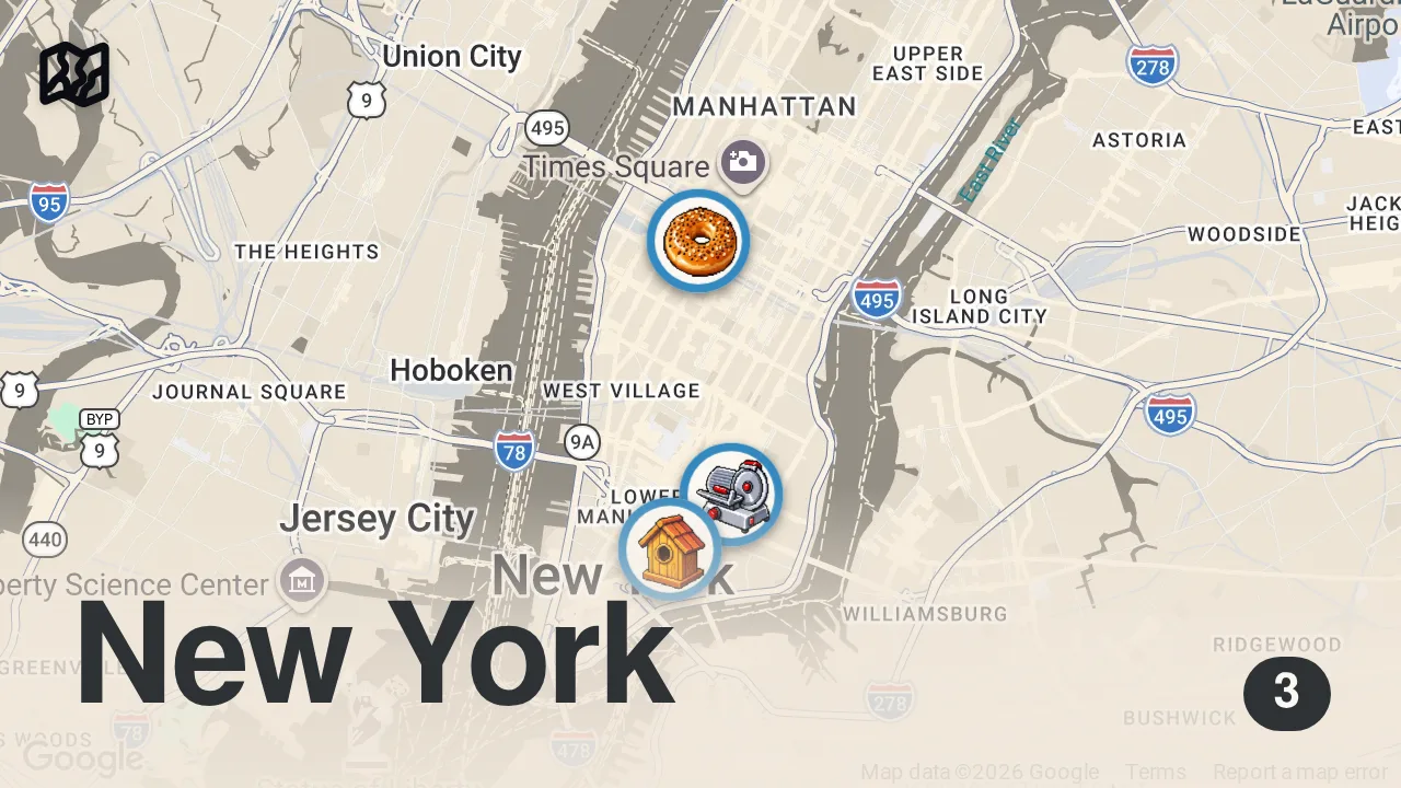 Map of 3 spots from How does he eat THIS MUCH food?