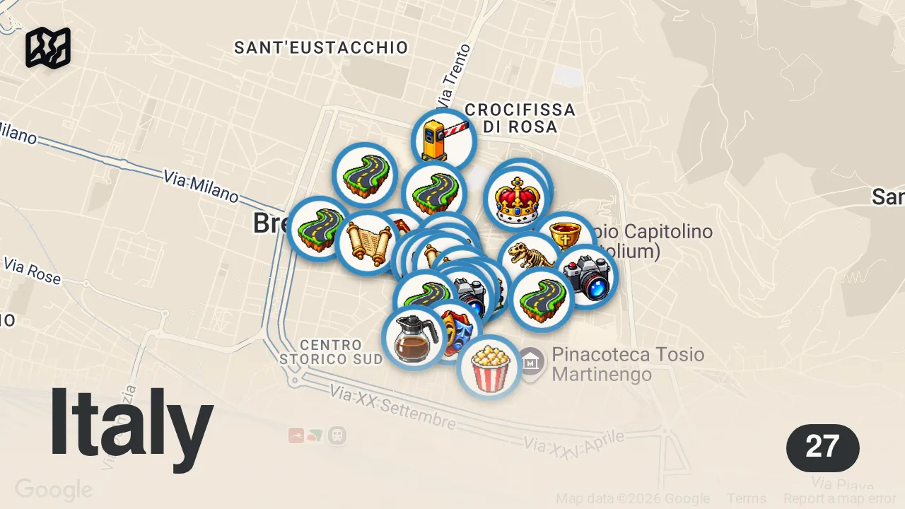 Map of 27 spots from BRESCIA in un Weekend: Forse una delle Città più Sottovalutate in Italia?