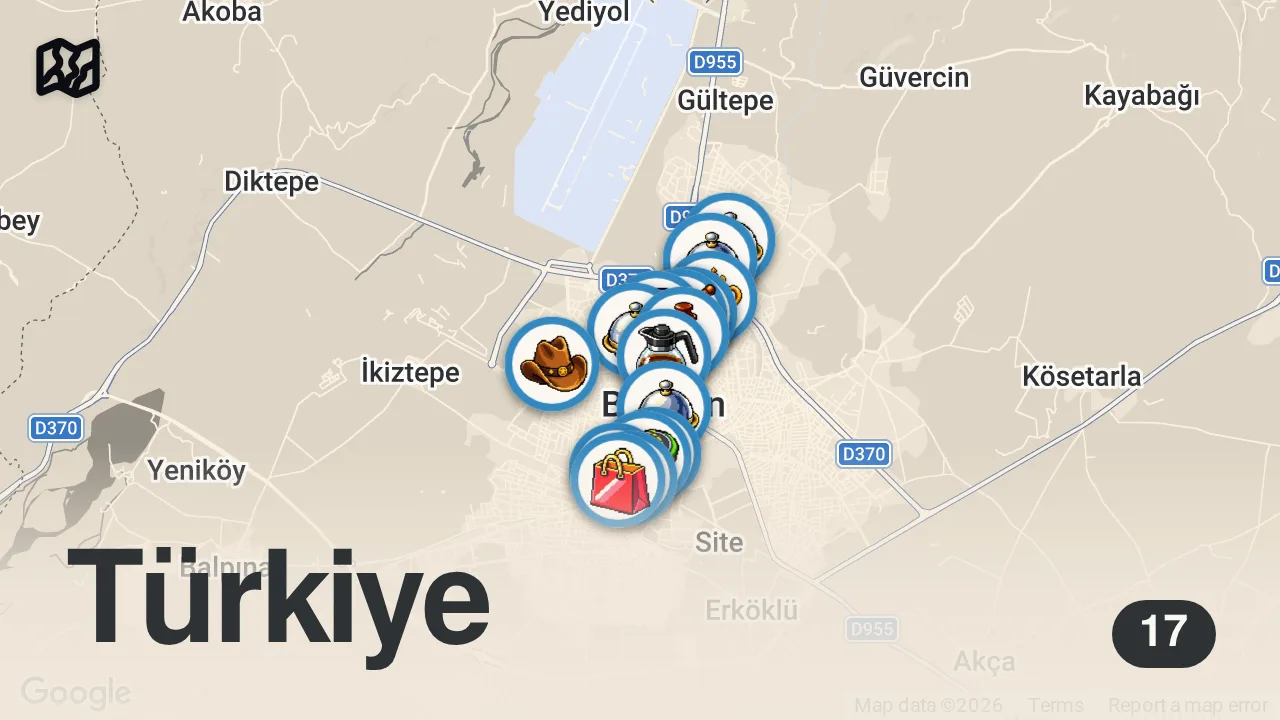 Map of 17 spots from BATMAN’DA BİR GÜNDE DÜNYALARI YEDİM!!!