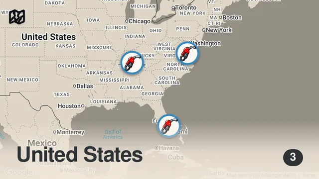 Map of Eating at Gas Stations For 24 Hours (LATIN FOOD ONLY)