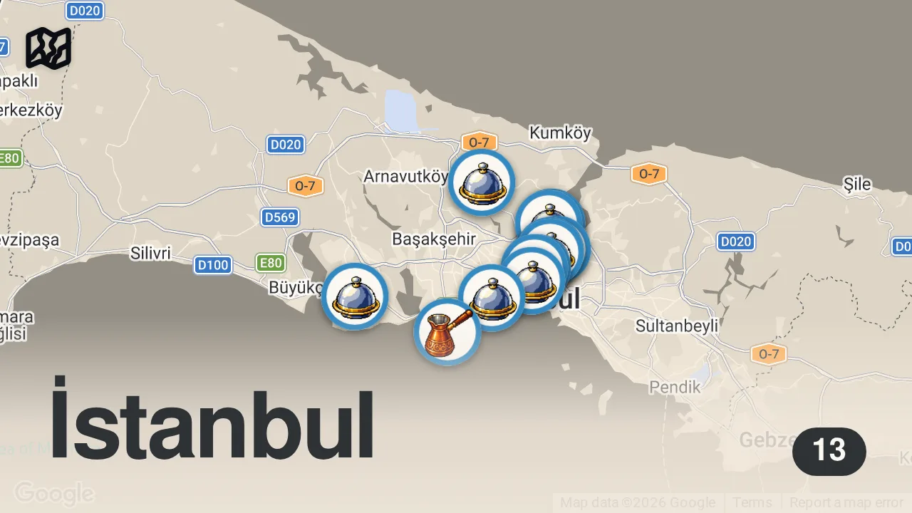 Map of 13 spots from İSTANBUL'UN EN İYİ LAHMACUNLARI (Çok lezzetli 13 lahmacun tavsiyesi) - Ayaküstü Lezzetler