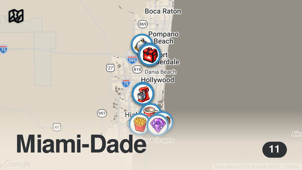 Map of 11 spots from I Went to Miami Hoods for the Food!! 🇺🇸