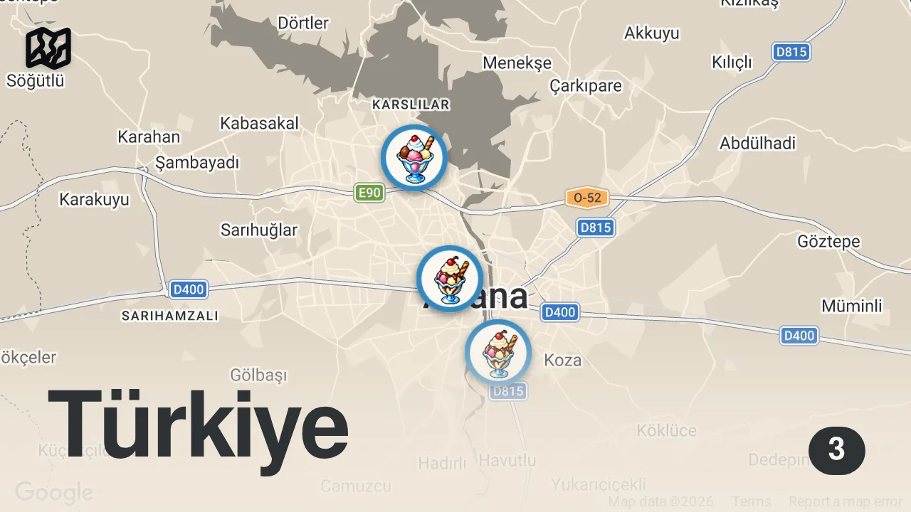 Map of 3 spots from ADANANIN EN ÜNLÜ ÜÇ TATLISI ‼️