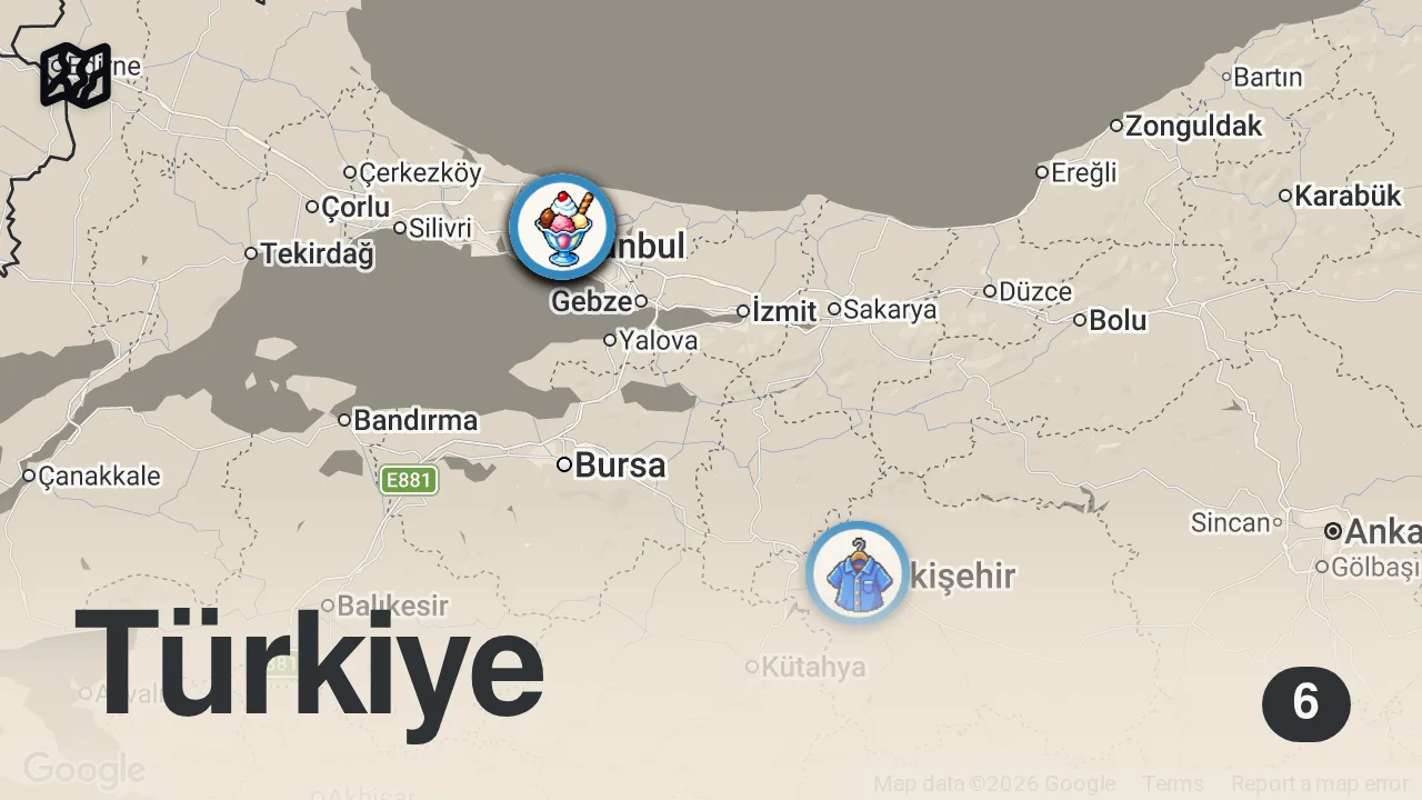 Map of 6 spots from BEBEK LEZZET REHBERİ - Ayaküstü Lezzetler