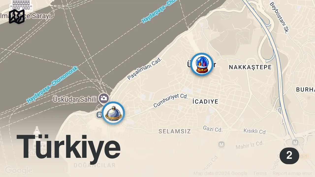 Map of 2 spots from BİR LOKANTADA 1.790 TL HESAP ÖDEDİK! 😱 (Pilavdan Kemik Çıktı)