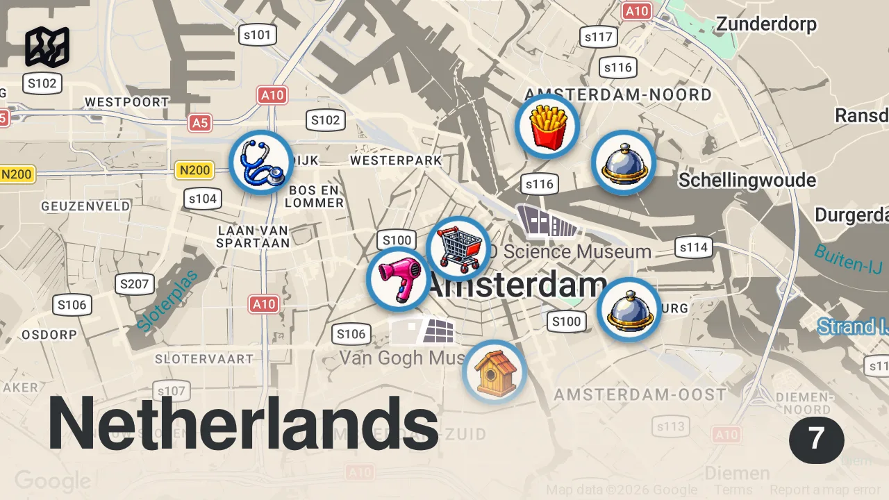Map of 7 spots from Amsterdam Food Tour With a Local! 🇳🇱 (What to Eat & Where!)