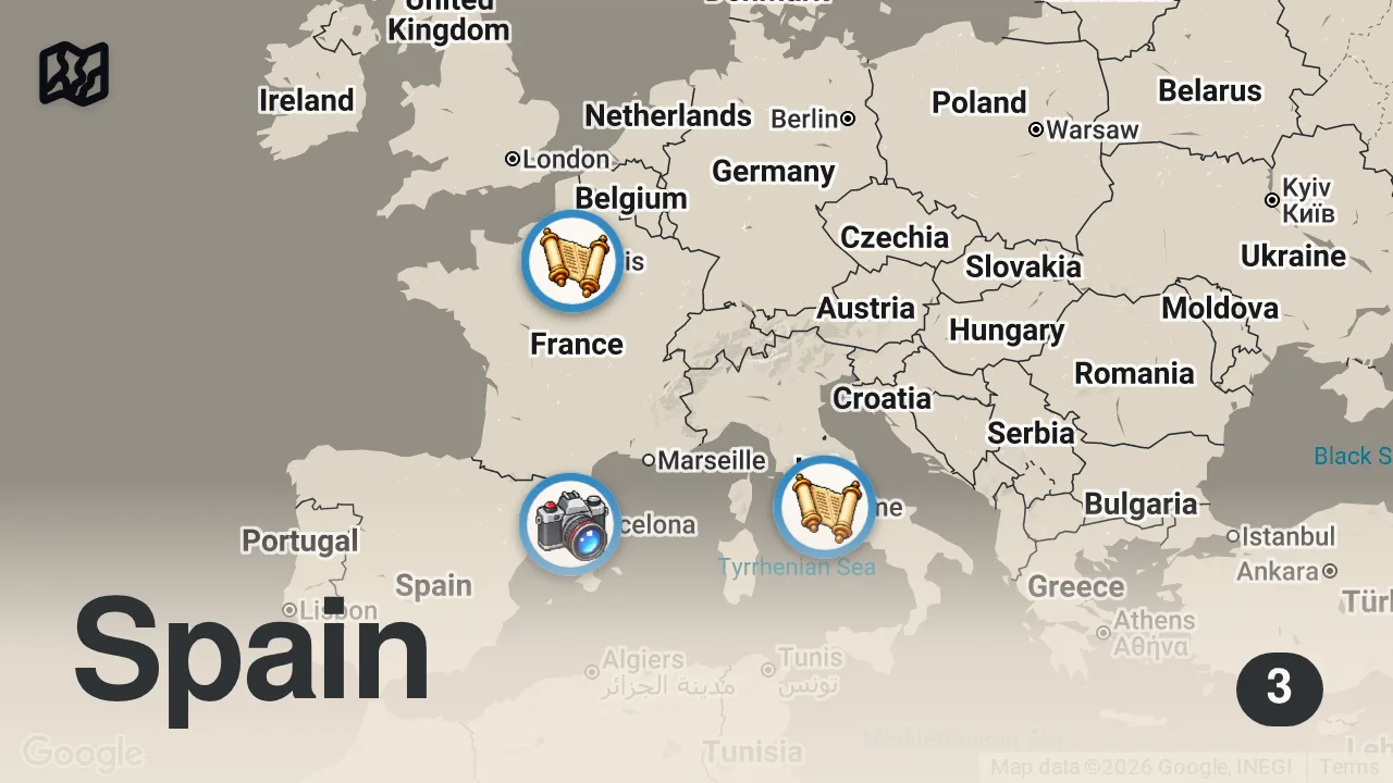 Map of 3 spots from 5 consejos para tu PRIMER VIAJE a EUROPA