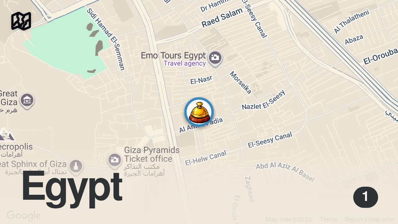 Map of 1 spot from $100 Hotel With $1,000,000 View In Giza, Cairo, Egypt 🇪🇬