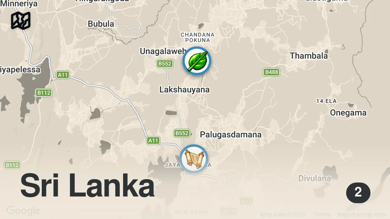 Map of 2 spots from Are Villagers Honest In Sri Lanka? These Are The Actual Prices in Polonnaruwa π±π°