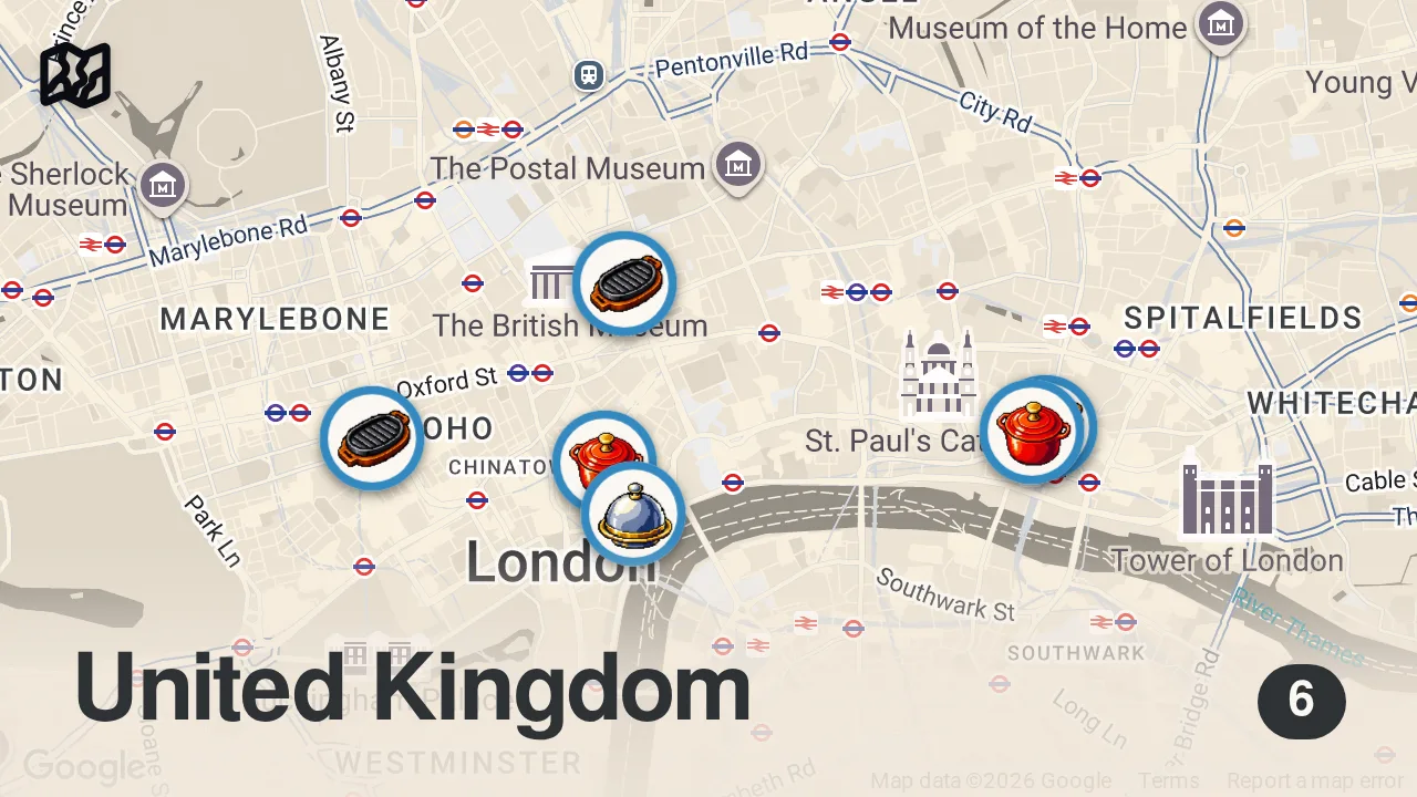 Map of 6 spots from Finding the Best Steak in London