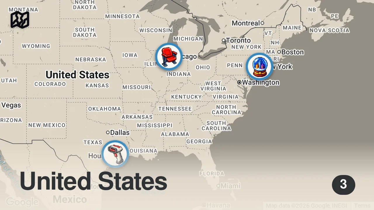 Map of 3 spots from How I see the USA as a European (After a Month There)