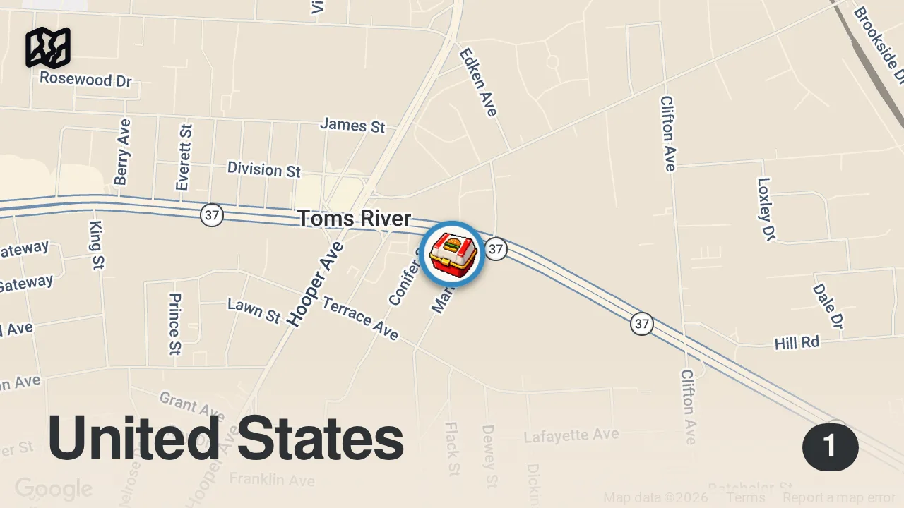 Map of 1 spot from Burger 25: Best Milkshakes in New Jersey