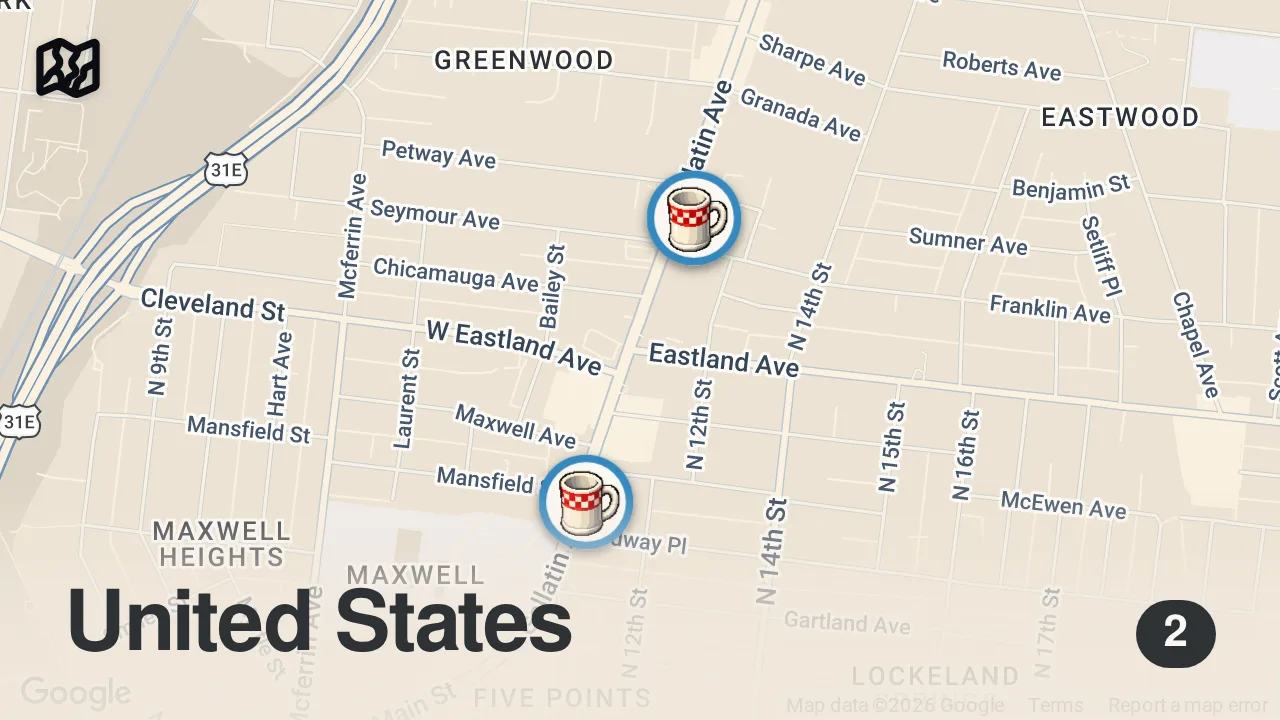 Map of 2 spots from Eating At SKETCHY Restaurants For 24 Hours (BAD IDEA...)