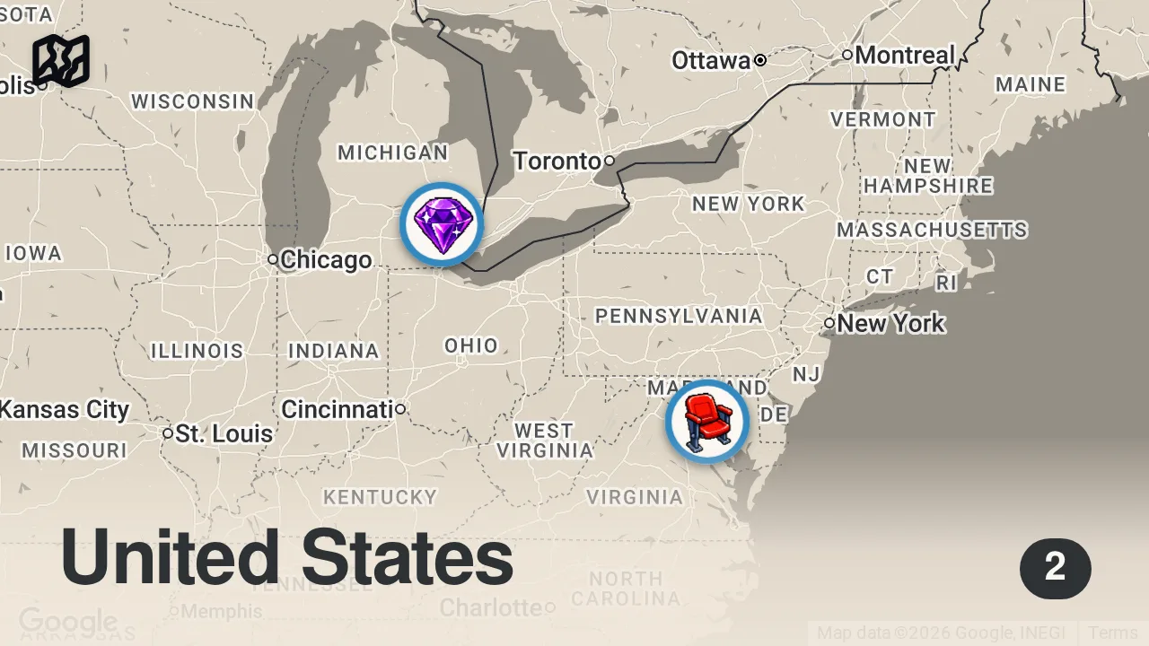 Map of 2 spots from Crab Mac and Cheese Hot Dog at baseball game?!? π¦π§π