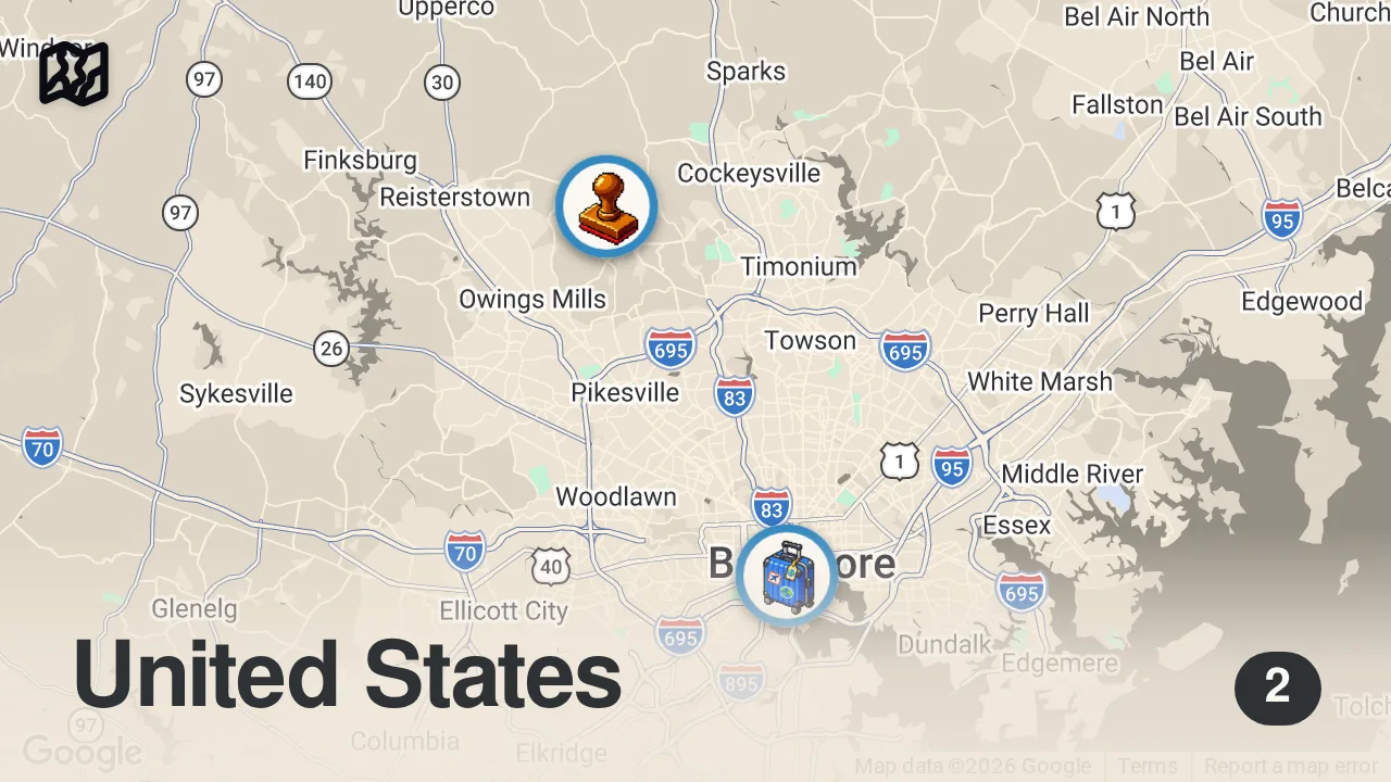 Map of 2 spots from I Flew to Baltimore to Try the Viral $130 King Crab Stuffed Egg Rolls