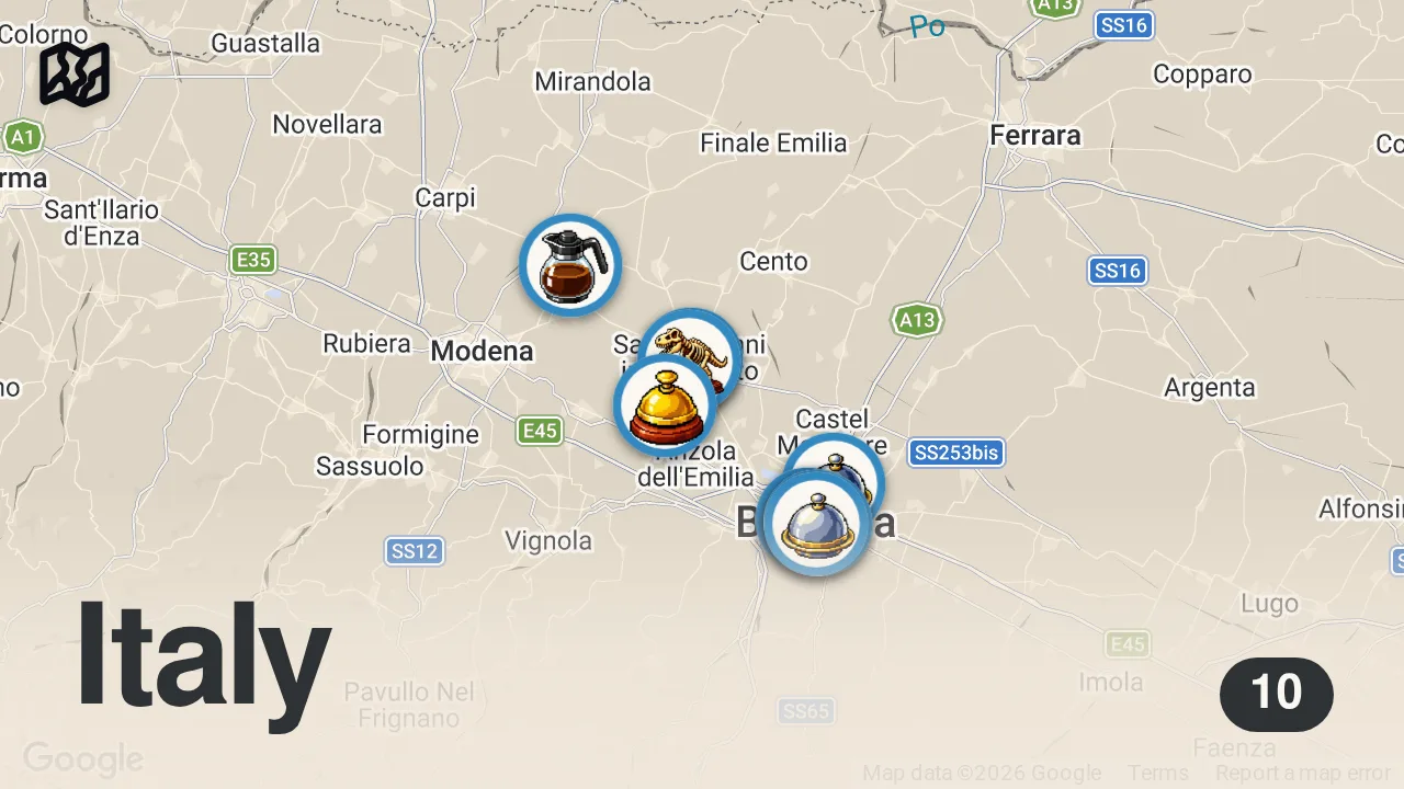 Map of 10 spots from I piatti DA NON PERDERE se vieni a BOLOGNA 🍝🍷