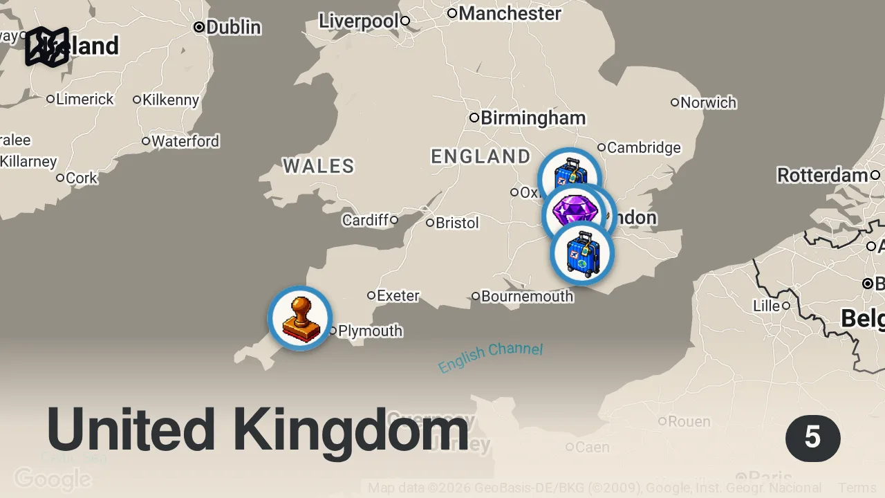 Map of 5 spots from 50 Weird & Confusing Facts About British Life & Culture