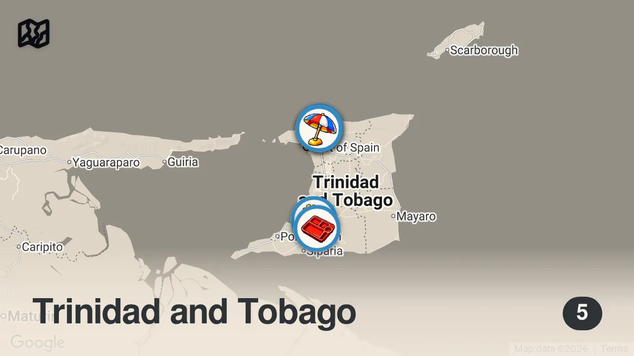Map of 5 spots from I Flew to Trinidad for STREET FOOD 🇹🇹 24 Hours of Trini Food!!