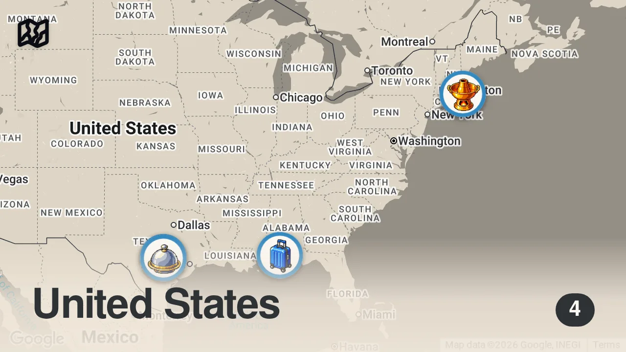 Map of 4 spots from Eating Random Food Trucks For 24 Hours in Texas