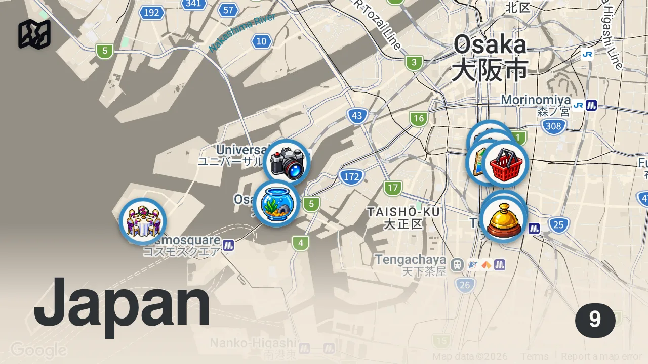 Map of 9 spots from Do Not Go To Osaka Without Doing These 8 Things #japan
