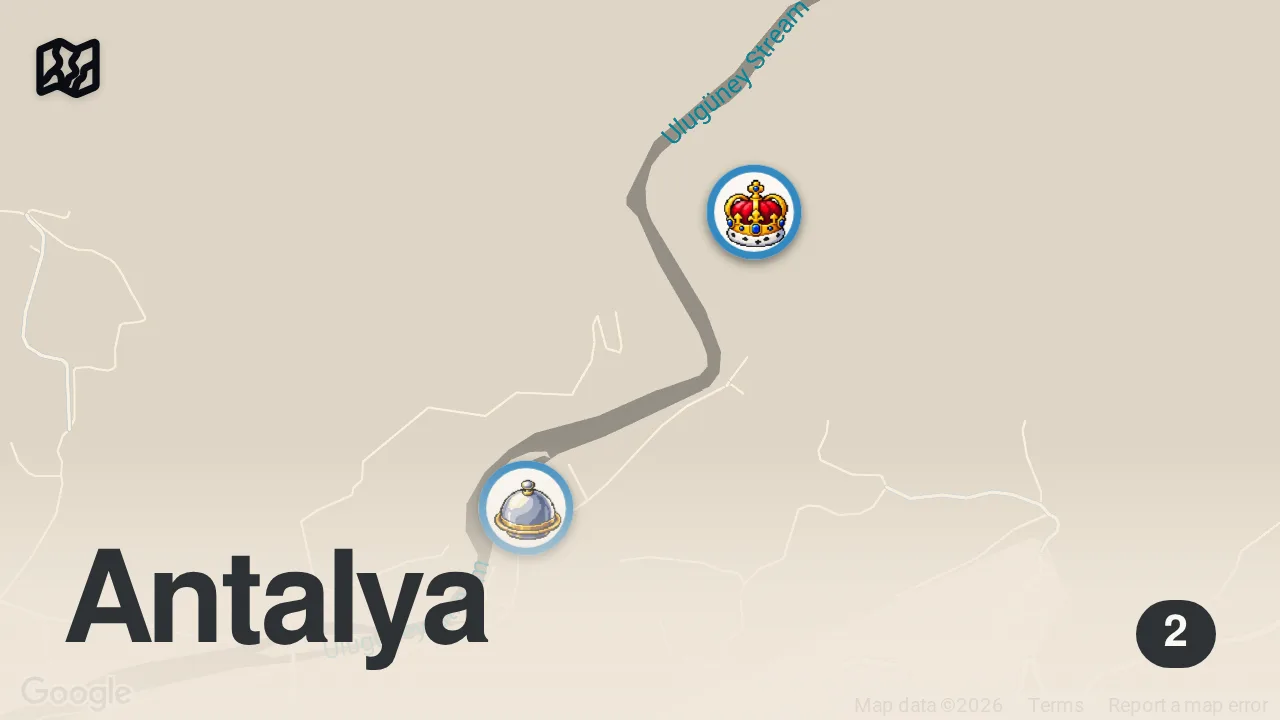 Map of 2 spots from Alanya’da Çoğu Kişinin Bilmediği Bu Vadi | Alara Çayı & Kalesi