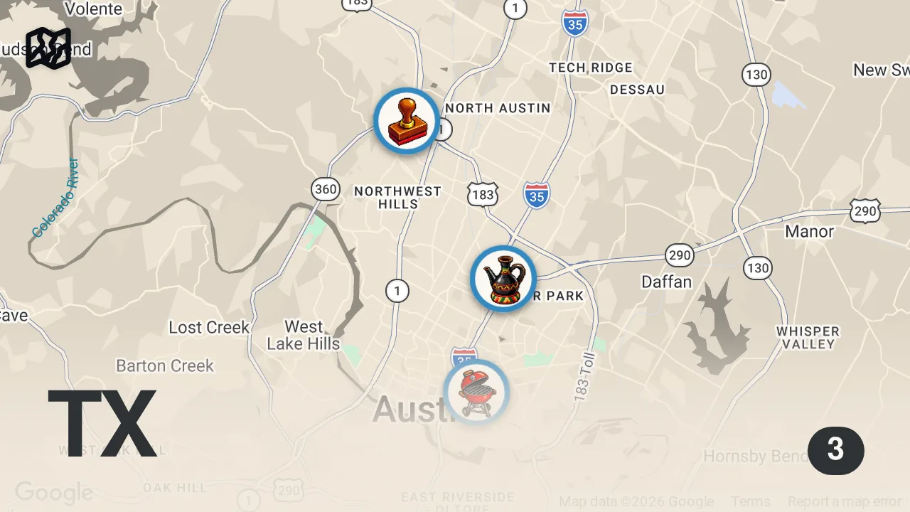 Map of 3 spots from Eating at SKETCHY Restaurants For 24 Hours... (Austin, Texas)