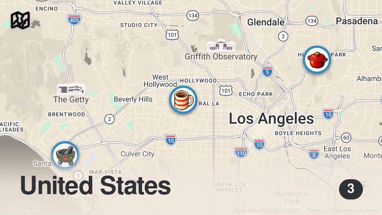Map of 3 spots from ACTION BRONSON’S LA FOOD TOUR: FTD (THE EXTENDED CUT)