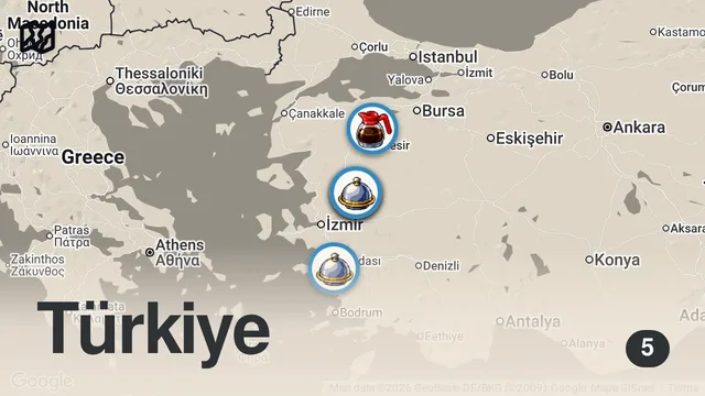 Map of YOLÜSTÜ LEZZET DURAKLARI: İstanbul-Bodrum | Susurluk tostu, Akhisar köfte, Söke kuyu kokoreç