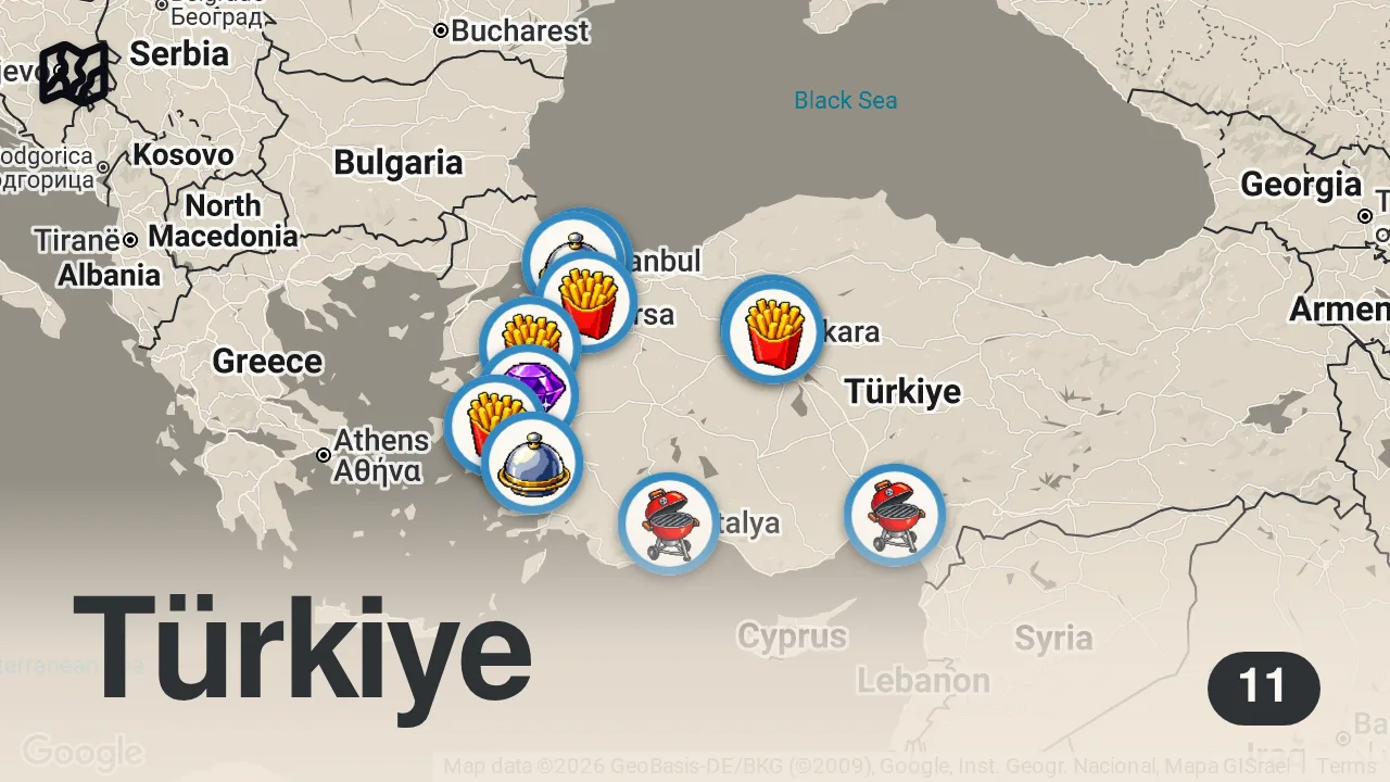 Map of 11 spots from EN İYİ KOKOREÇLER! #shorts #kokoreç #sokaklezzetleri