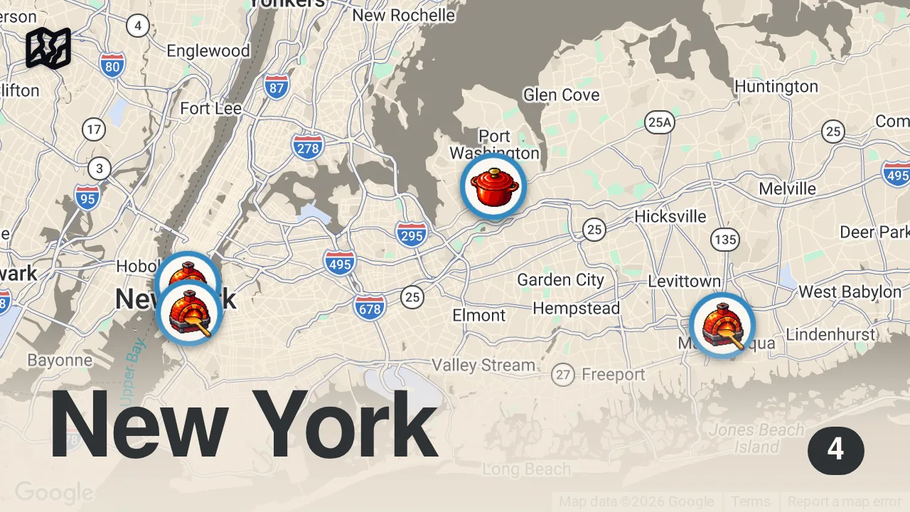 Map of 4 spots from Finding the Best Pizza in New York