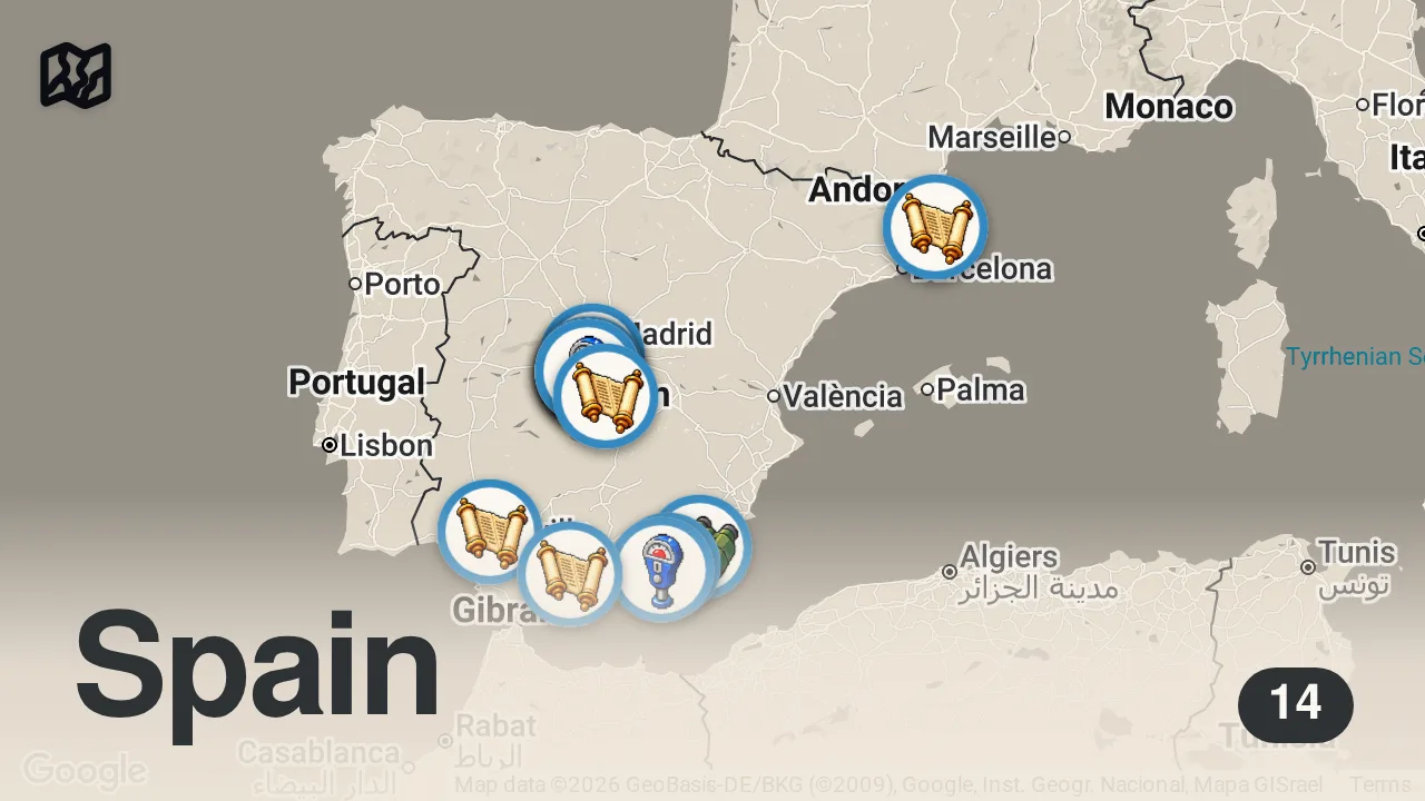 Map of 14 spots from ESPAÑA las 20 MEJORES y más BONITOS lugares❤️ para visitar en 2026