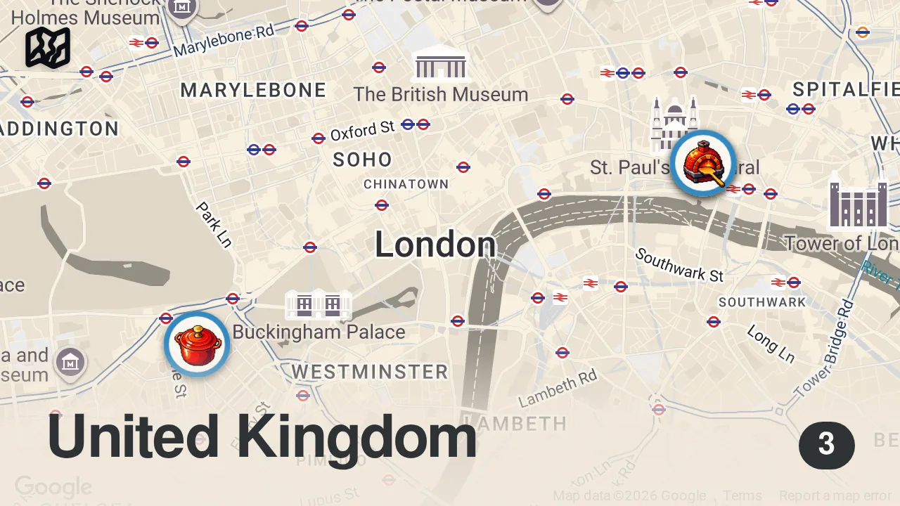 Map of 3 spots from Harshly Judging Ramsay’s LONDON Restaurants! From Cheap to Expensive!!