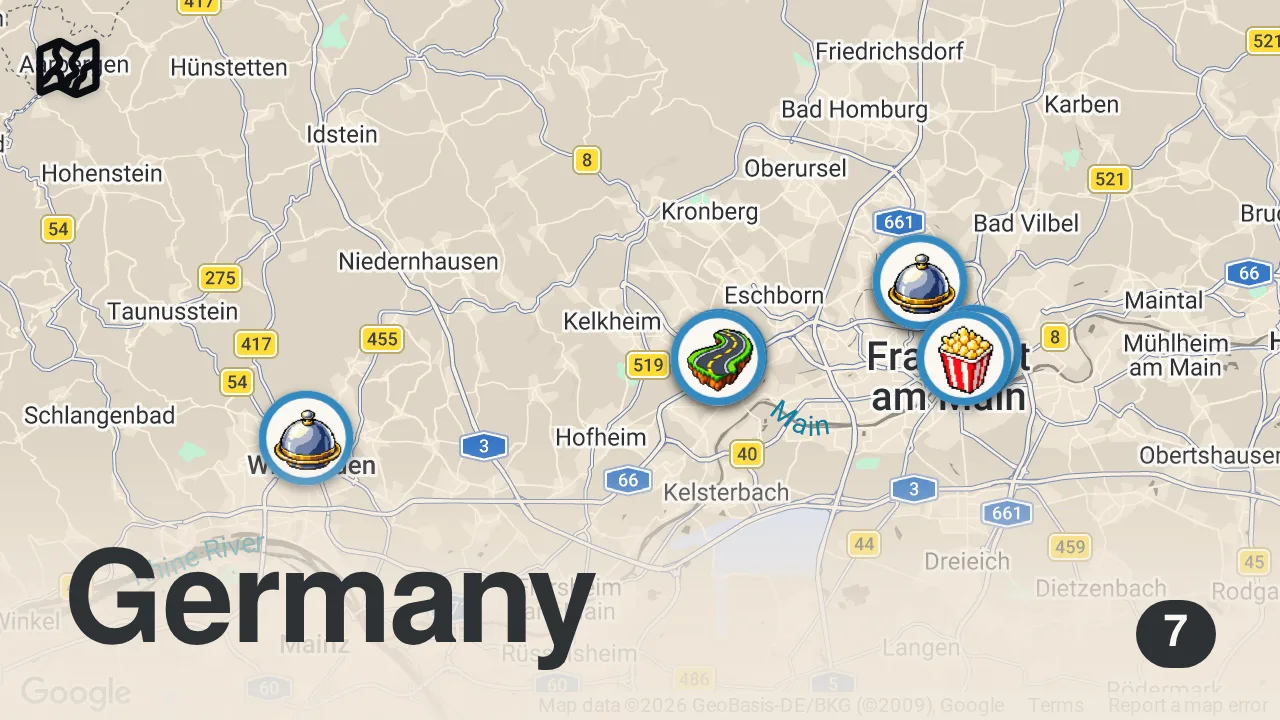 Map of 7 spots from Ich teste 3 krasse HYPE FOOD SPOTS 🤤