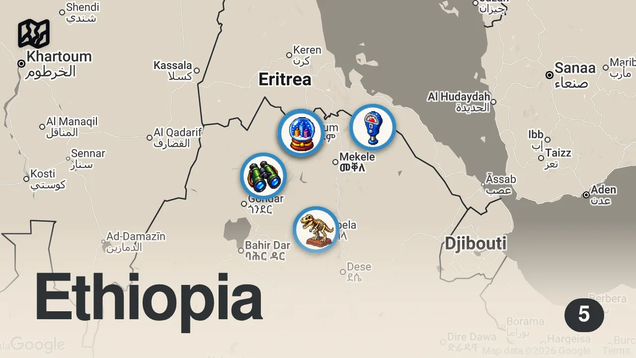 Map of 5 spots from Don't Dare To Film In Africa's Largest Open-Air Market, Merkato, Addis Ababa, Ethiopia ๐ช๐น