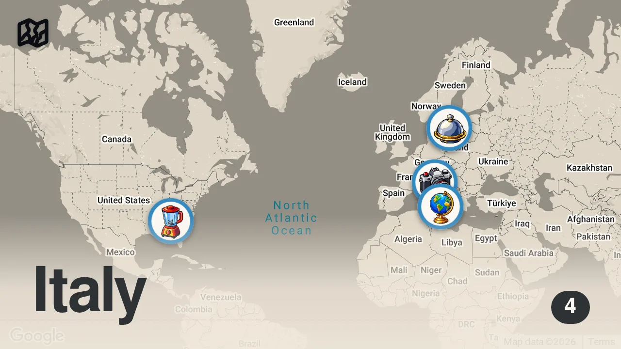 Map of 4 spots from HOMEMADE PASTA 3-WAYS W/ BOXING CHAMP DEVIN HANEY | THE IN STUDIO SHOW