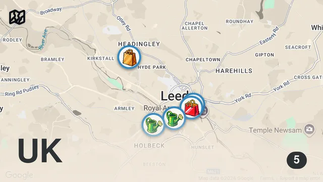 Map of LEEDS PUB CRAWL | ENGLAND TRAVEL VLOG #6