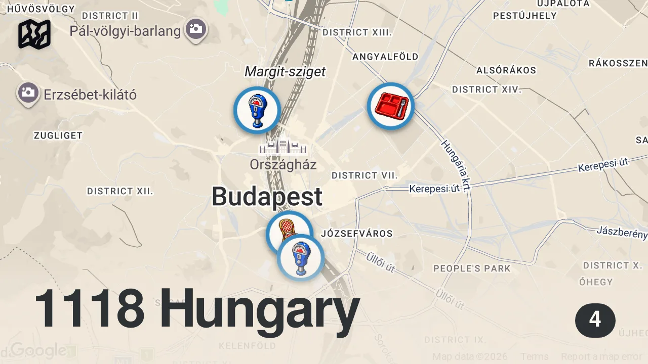 Map of 4 spots from BUDAPEST BATHS! | Traveling Europe by Train Ep.2