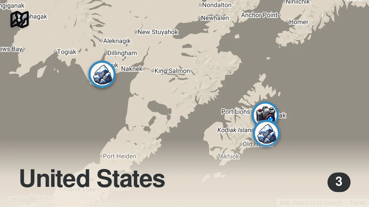Map of 3 spots from Does a Giant Sea Monster Lurk Around Kodiak Island? | The Alaska Triangle | Travel Channel