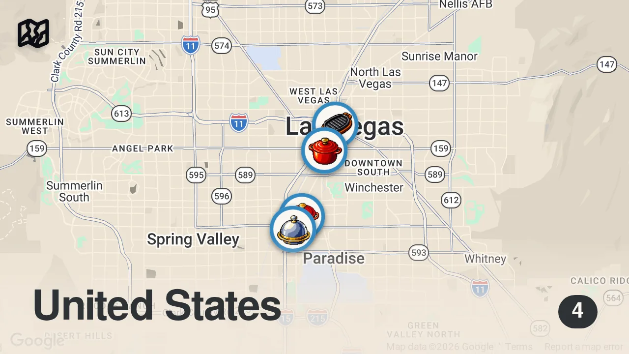 Map of 4 spots from $250,000 Las Vegas Experience!
