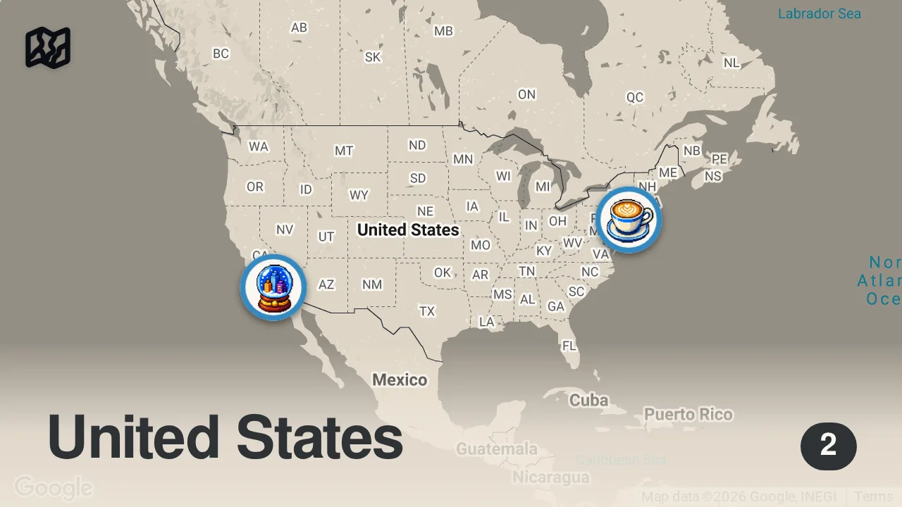 Map of 2 spots from Finding The Best Burger NYC vs LDN vs LA | Food Tours Marathon | Insider Food