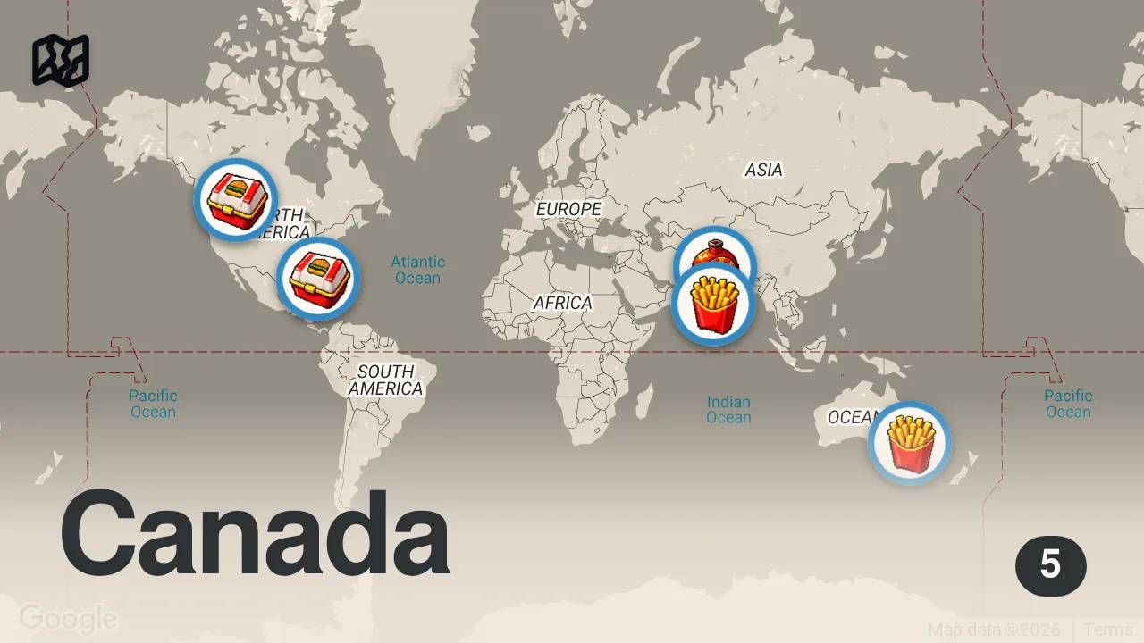Map of 5 spots from Eating NEW Fast Food Menu Items... (MUST TRY)
