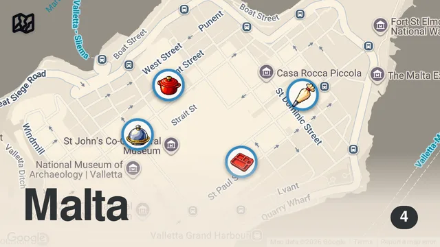 Map of 24 Hours FOOD TOUR Of VALLETTA - Street Food In Malta
